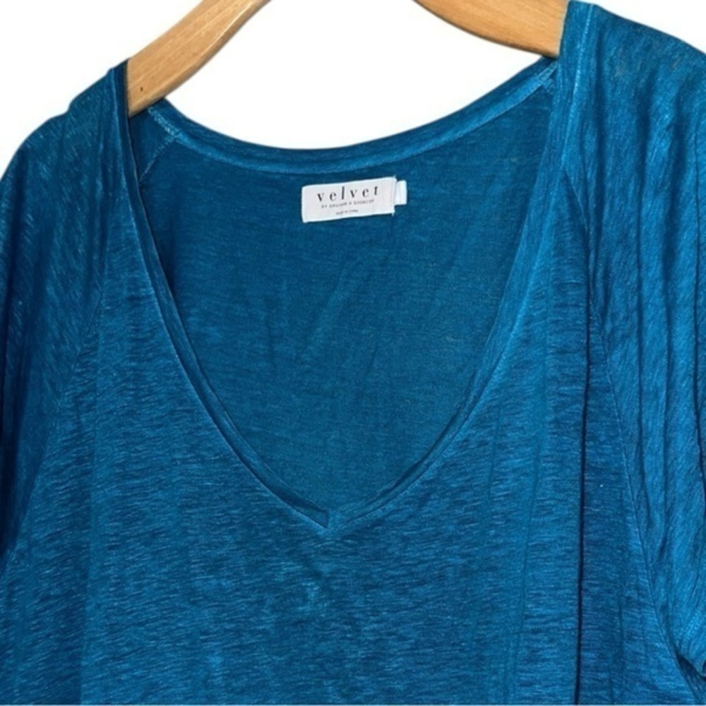 Velvet Graham Spencer S Blue White Ombré Vintage Linen Oversized V-Neck T-Shirt